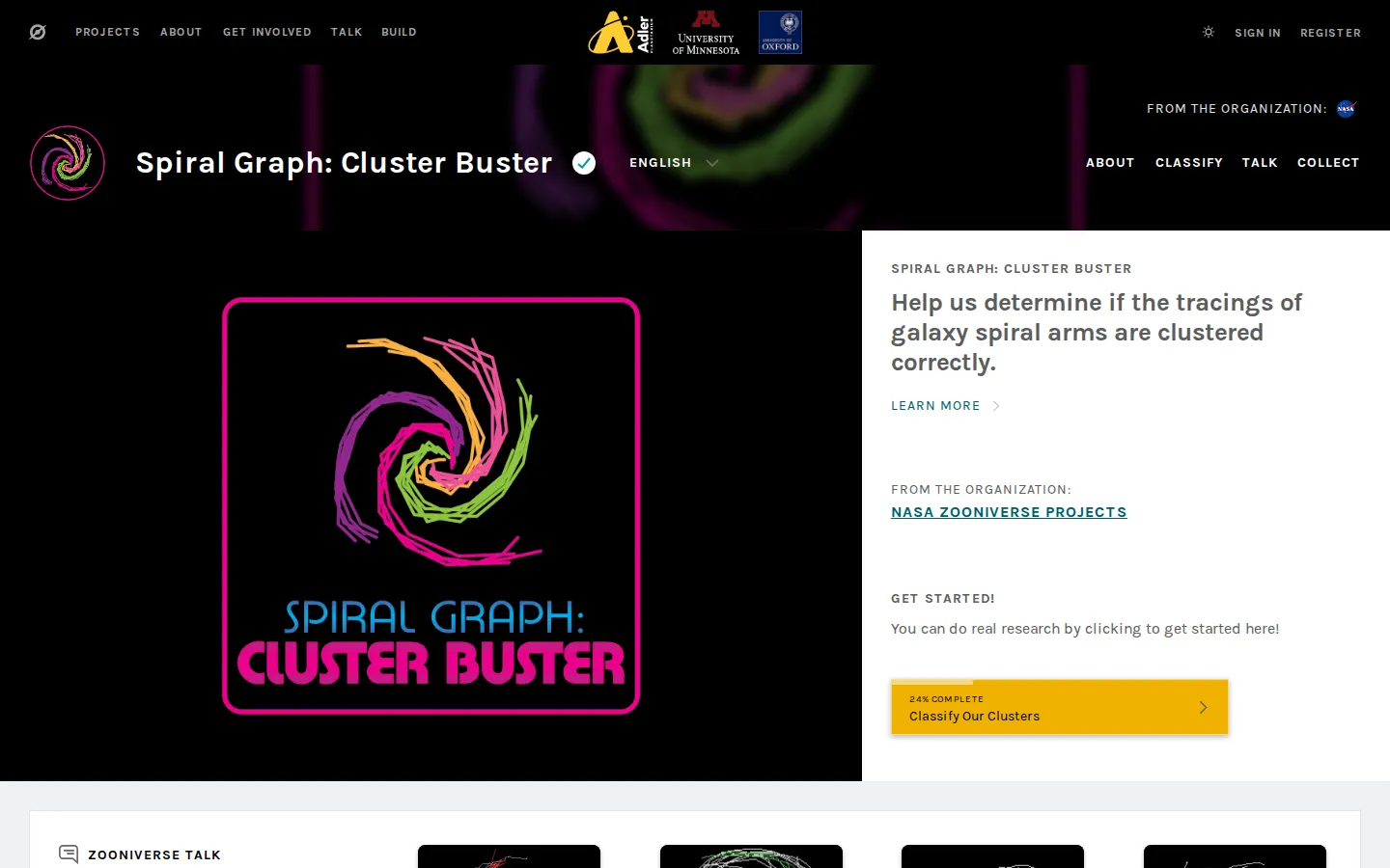 Spiral Graph: Cluster Buster website homepage screenshot