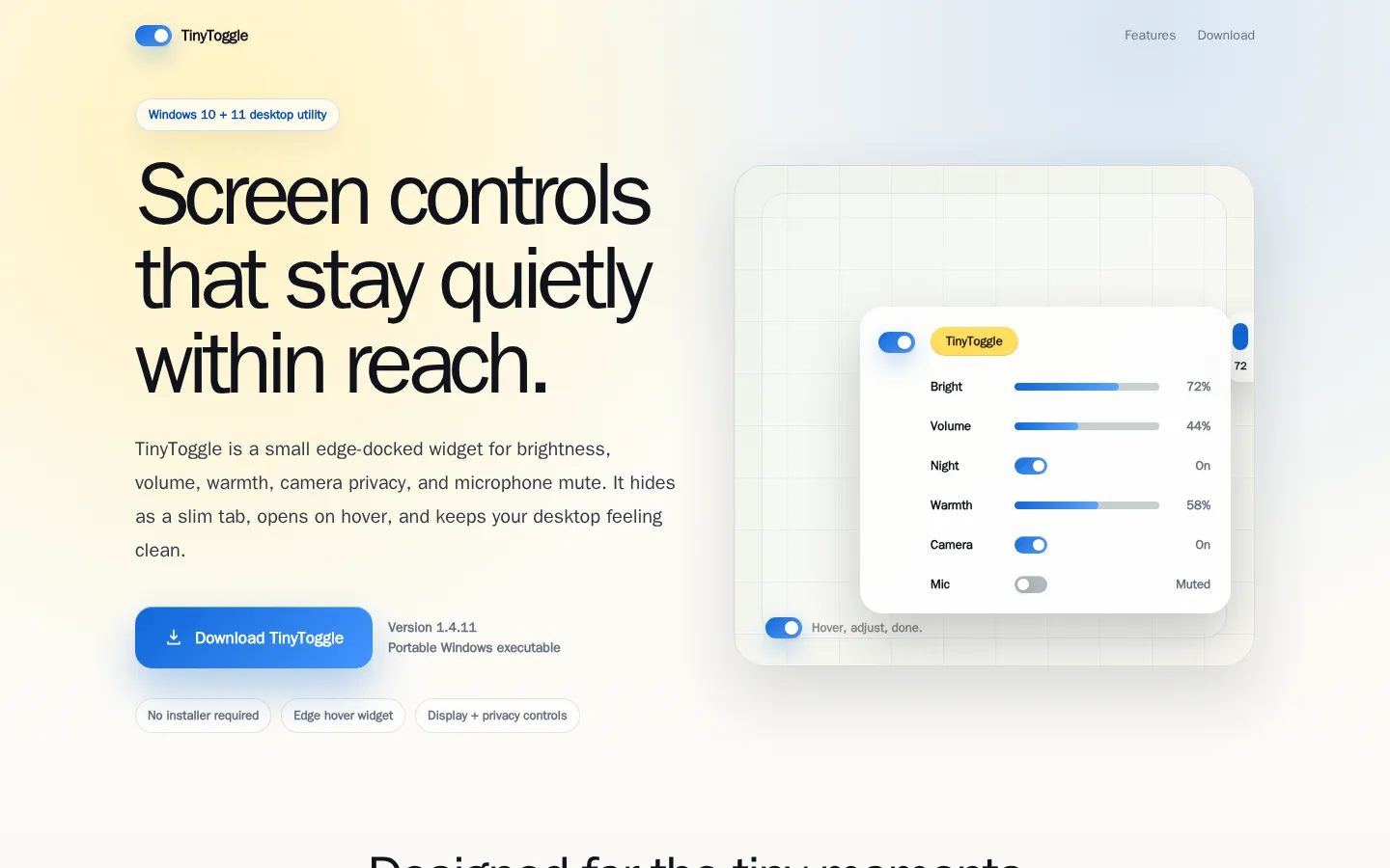 Tiny Toggle website homepage screenshot