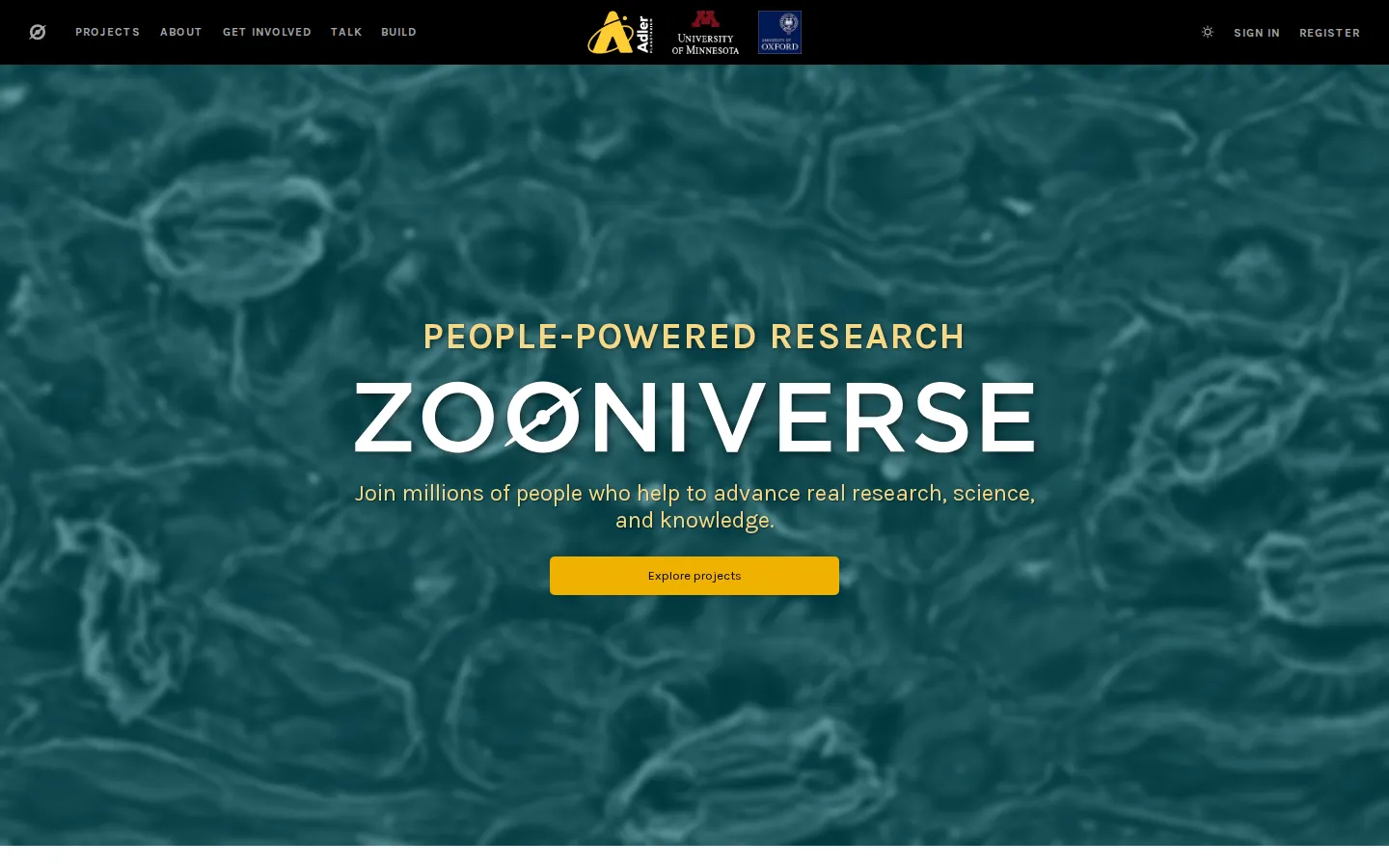Zooniverse website homepage screenshot