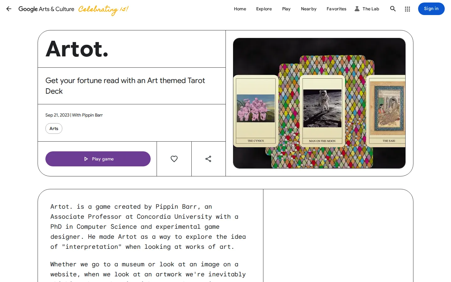 Artot website homepage screenshot