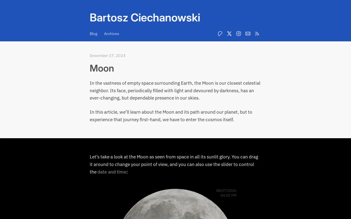 Moon website homepage screenshot
