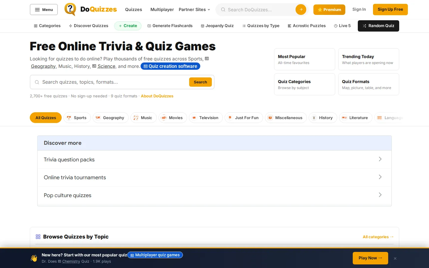 DoQuizzes website homepage screenshot