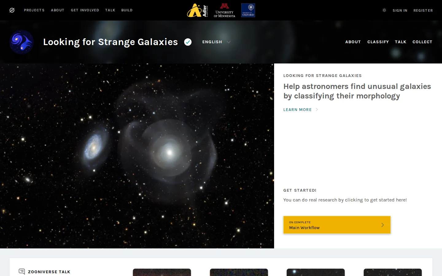 Looking for Strange Galaxies website homepage screenshot