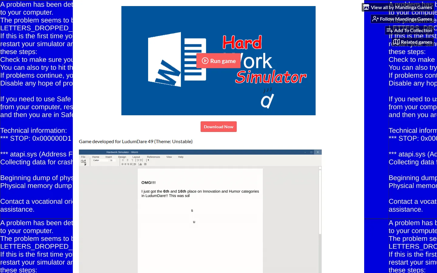 Hardwork Simulator website homepage screenshot