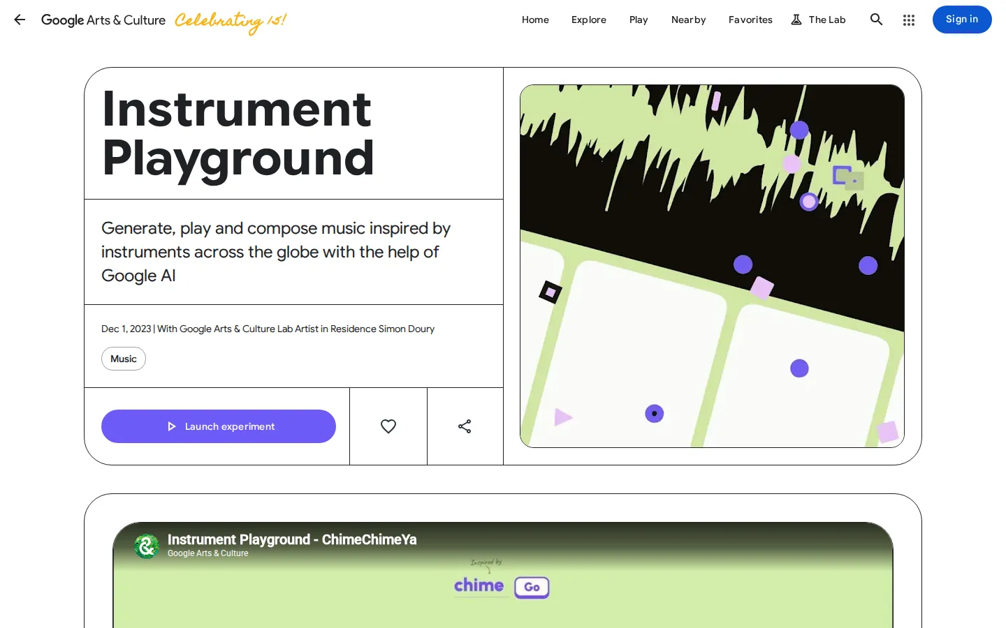 Instrument Playground website homepage screenshot