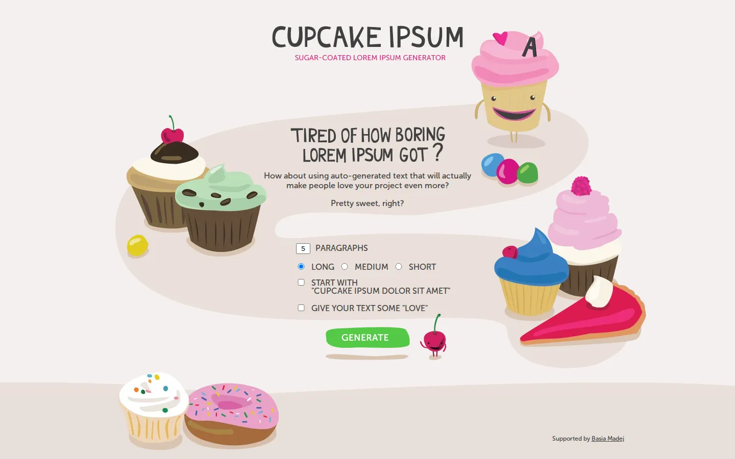Cupcake Ipsum website homepage screenshot