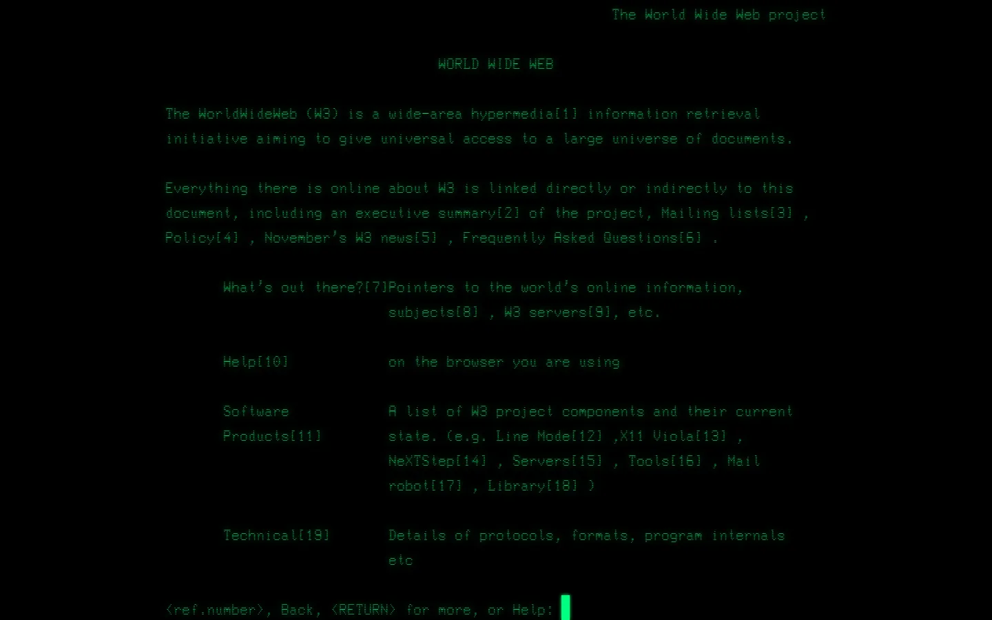 CERN Line Mode Browser website homepage screenshot
