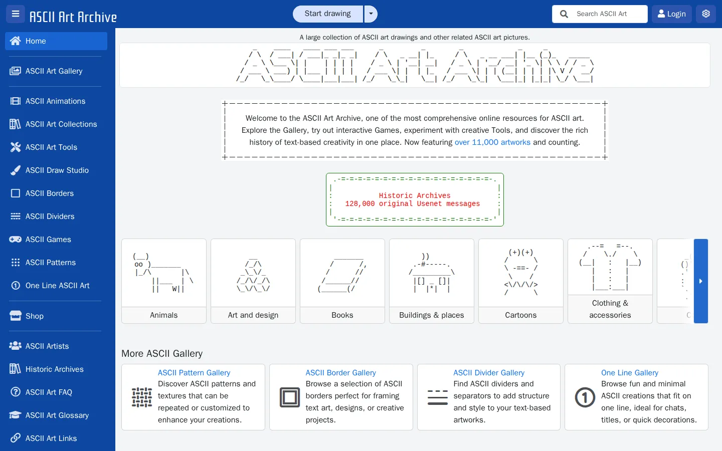 ASCII Art Archive website homepage screenshot