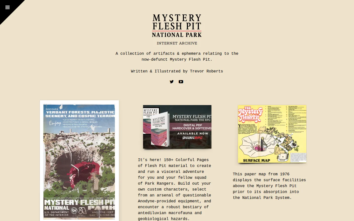 Mystery Flesh Pit National Park website homepage screenshot