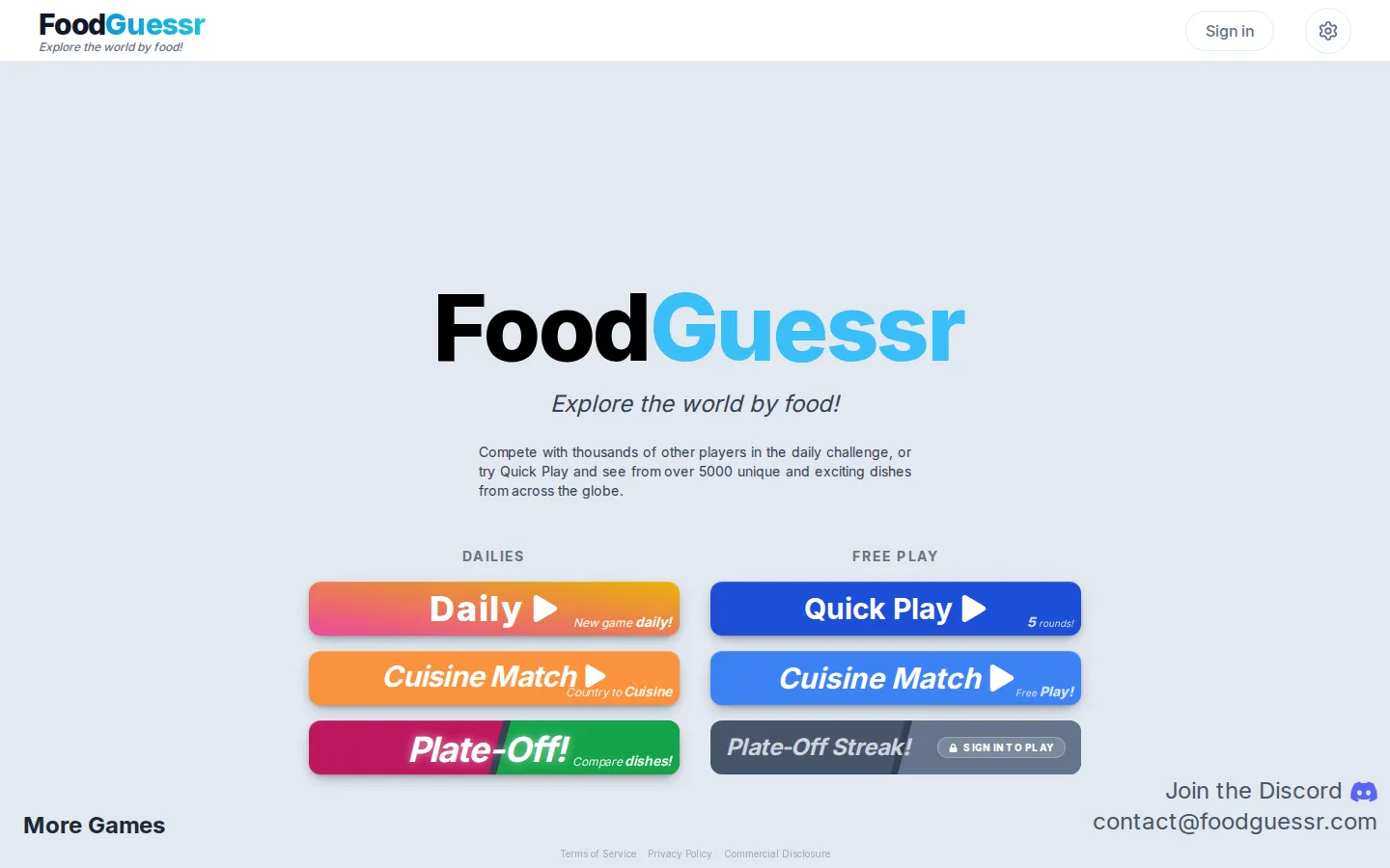 FoodGuessr website homepage screenshot