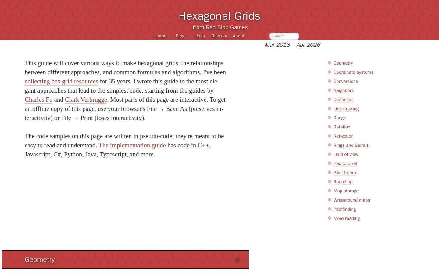 Hexagonal Grids website homepage screenshot