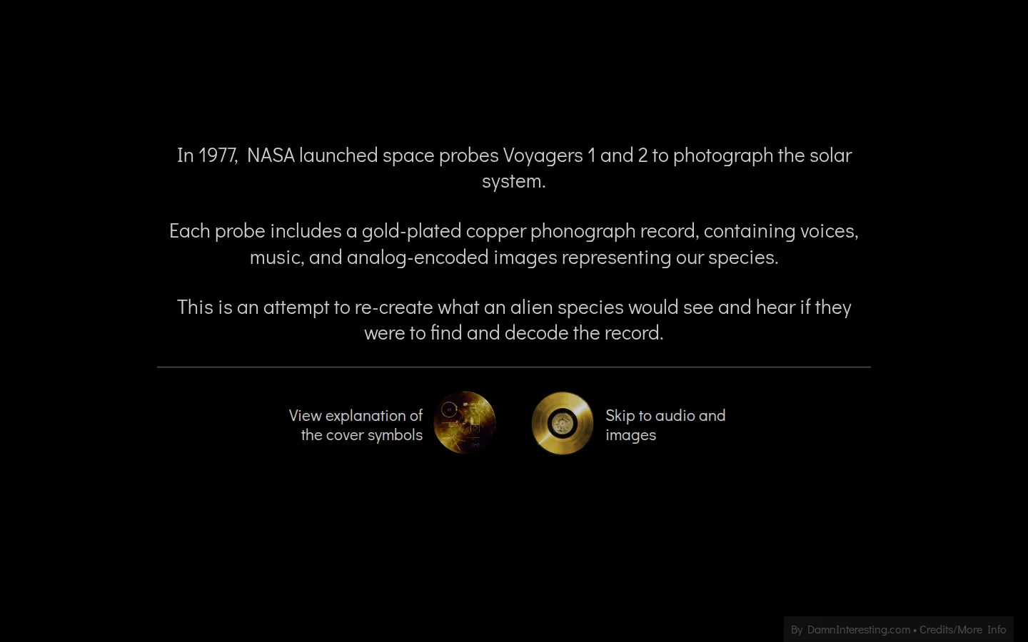 The Voyager Golden Record website homepage screenshot
