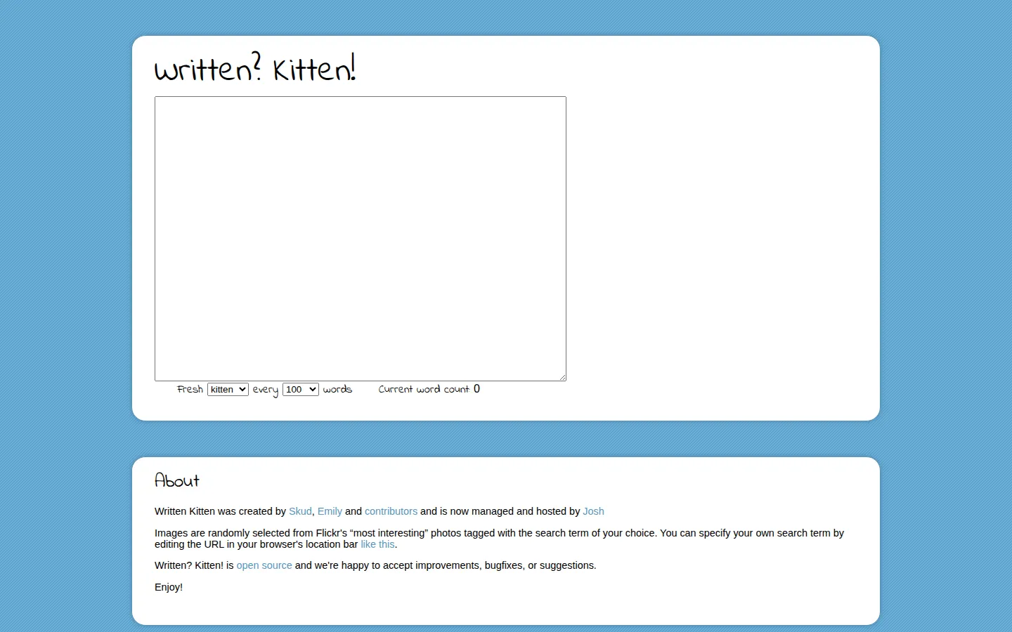 Written? Kitten! website homepage screenshot