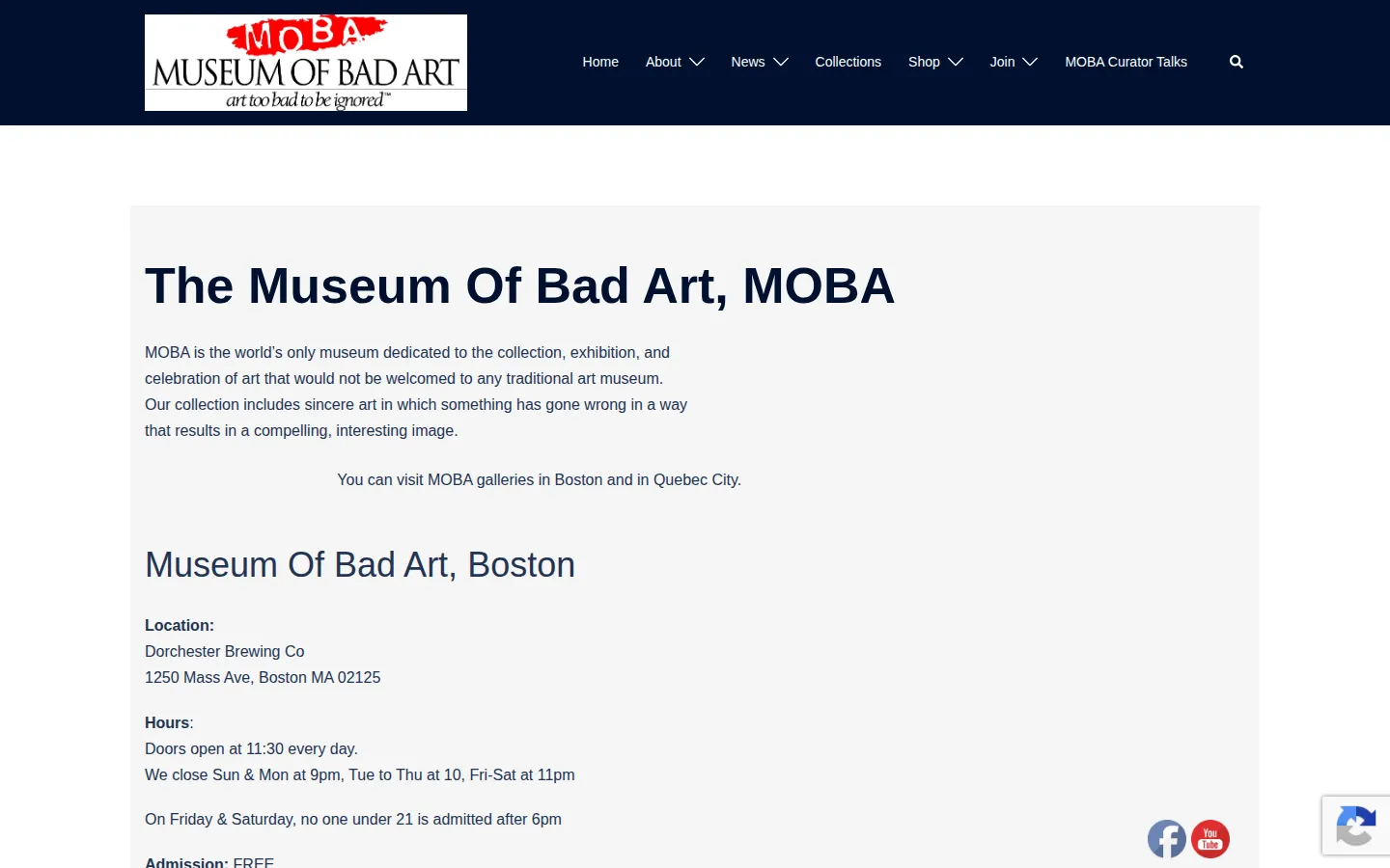 Museum of Bad Art website homepage screenshot