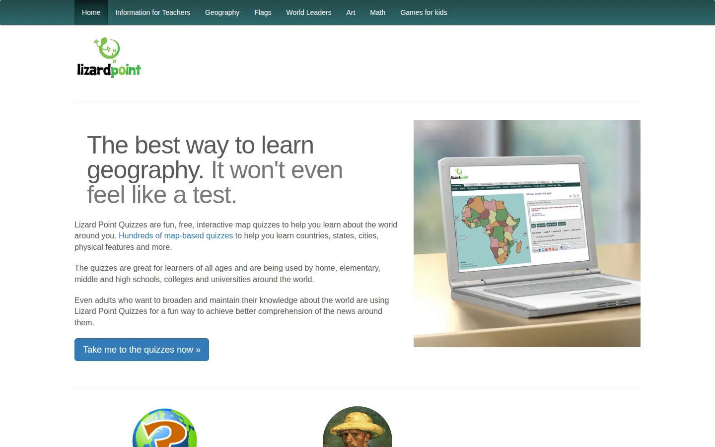 Lizard Point Quizzes website homepage screenshot