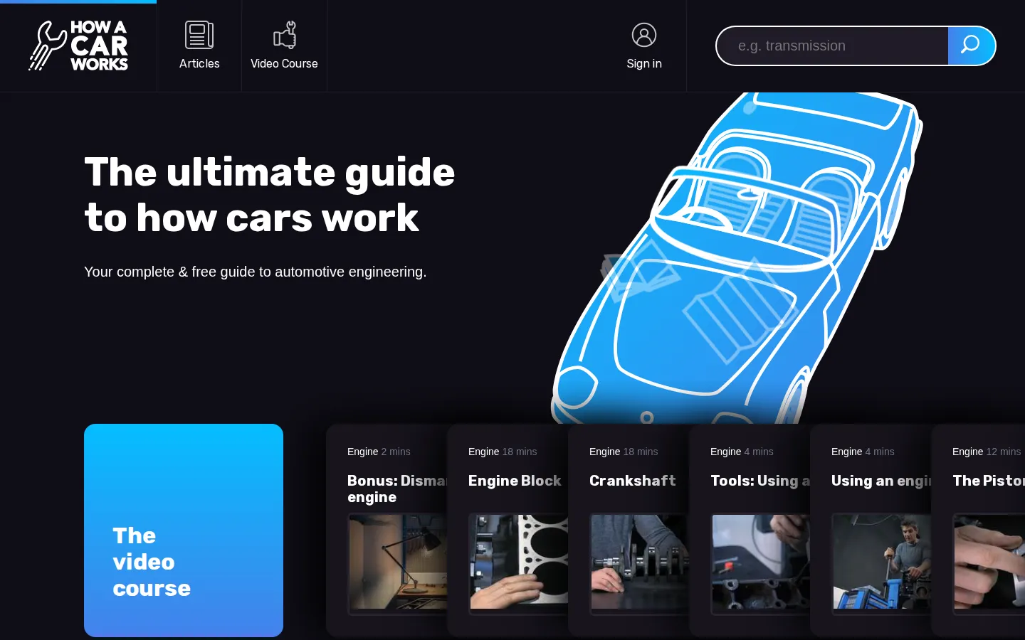 How a Car Works website homepage screenshot