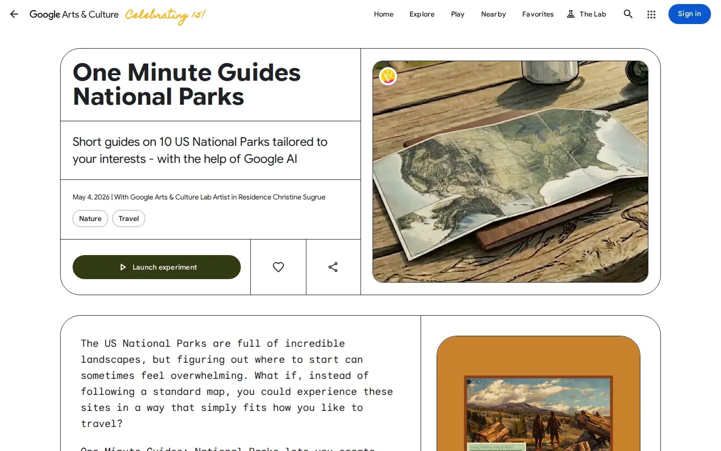 One Minute Guides: National Parks website homepage screenshot