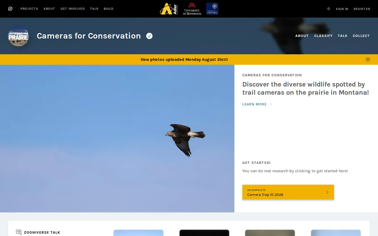 Cameras for Conservation website homepage screenshot