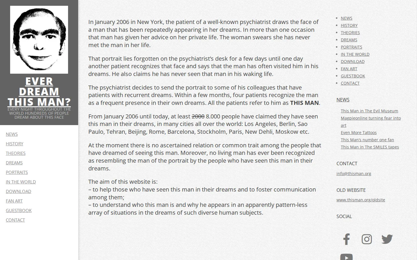 Ever Dream This Man? website homepage screenshot