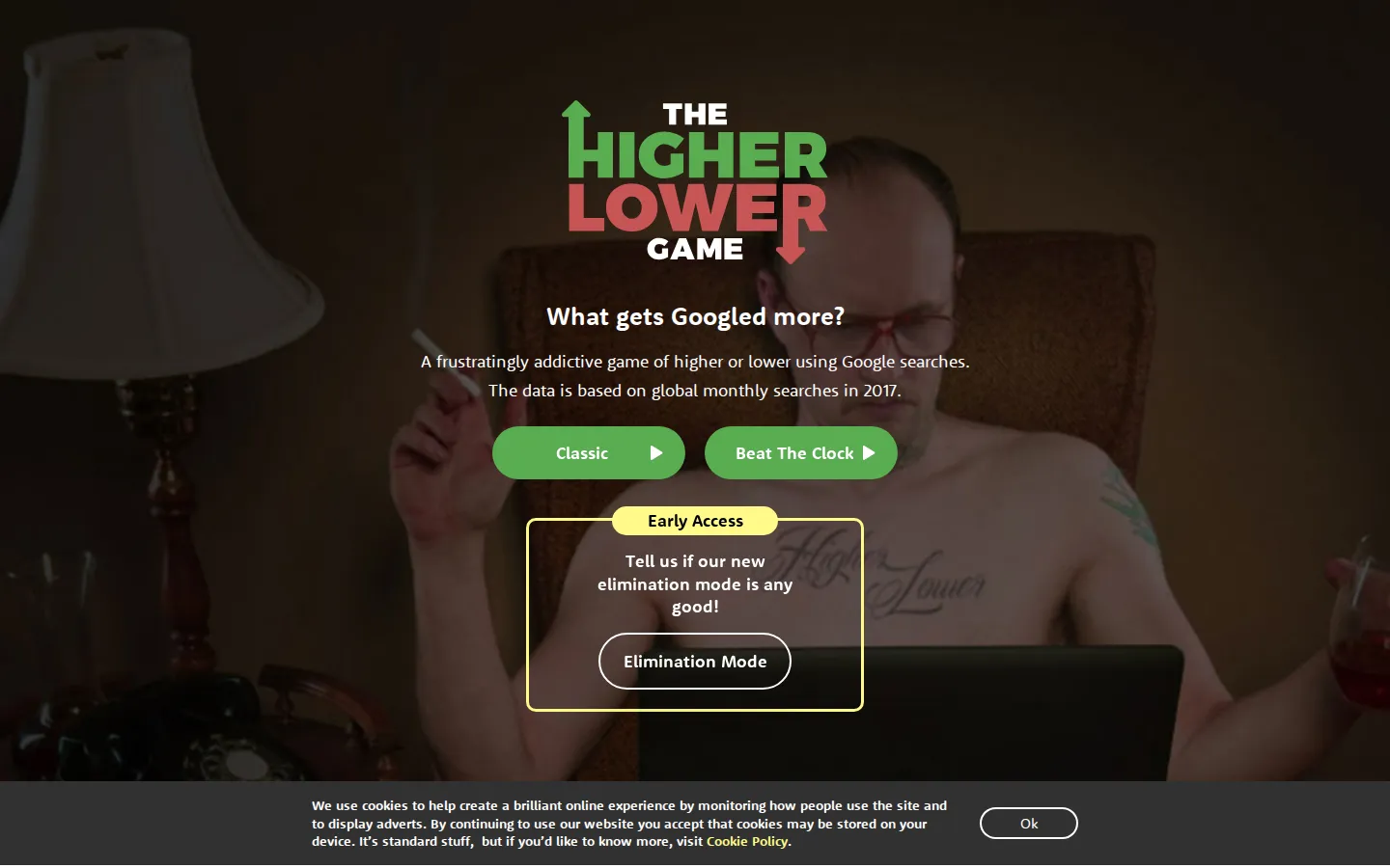 The Higher Lower Game website homepage screenshot