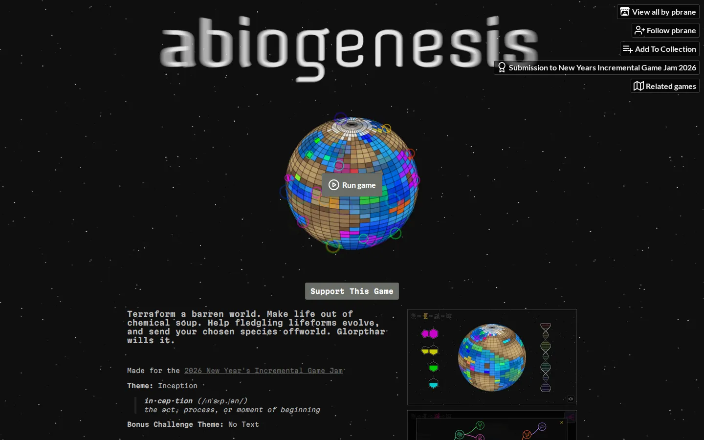 Abiogenesis website homepage screenshot