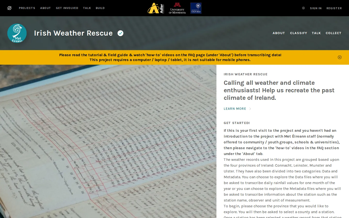 Irish Weather Rescue website homepage screenshot