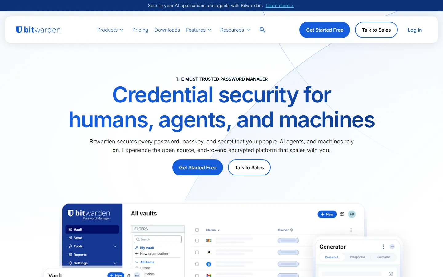 Bitwarden website homepage screenshot
