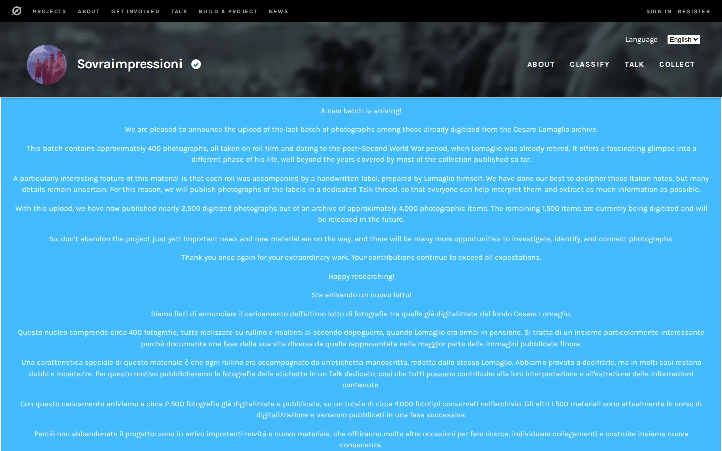 Sovraimpressioni website homepage screenshot