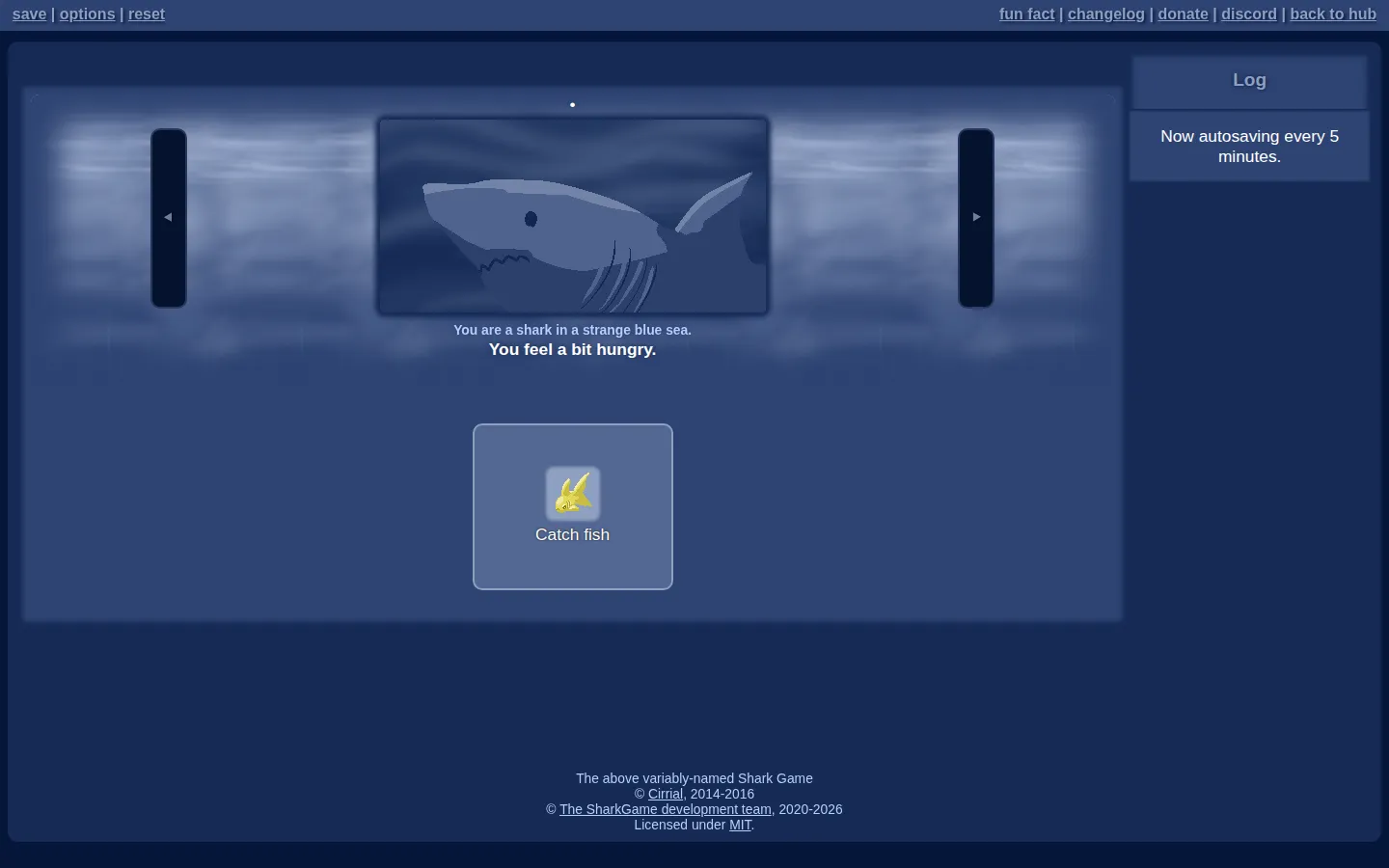 Shark game website homepage screenshot
