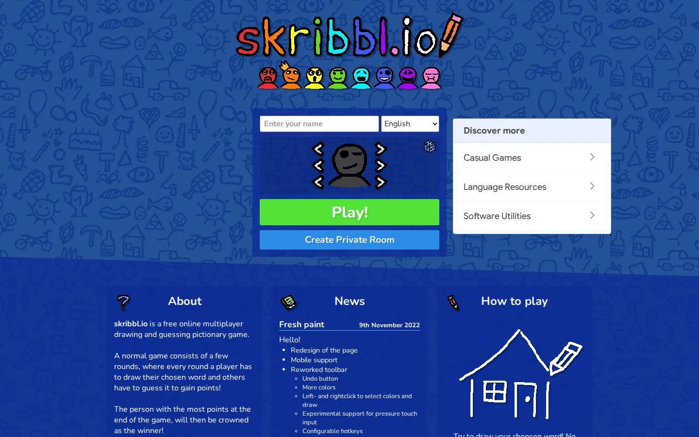 Skribbl.io website homepage screenshot
