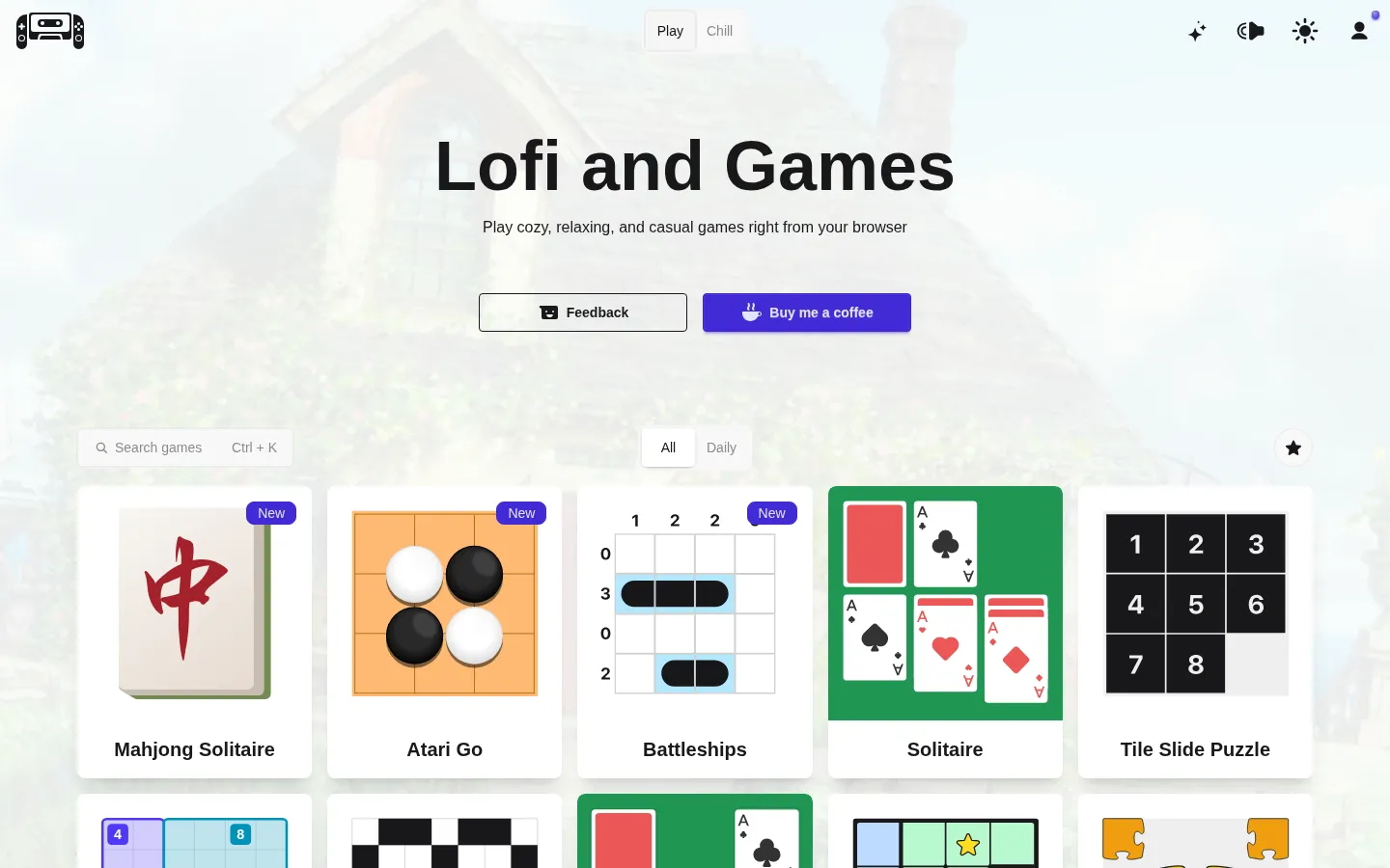 Lofi and Games website homepage screenshot