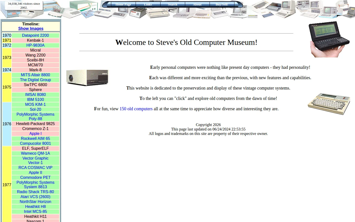 Steve's Old Computer Museum website homepage screenshot