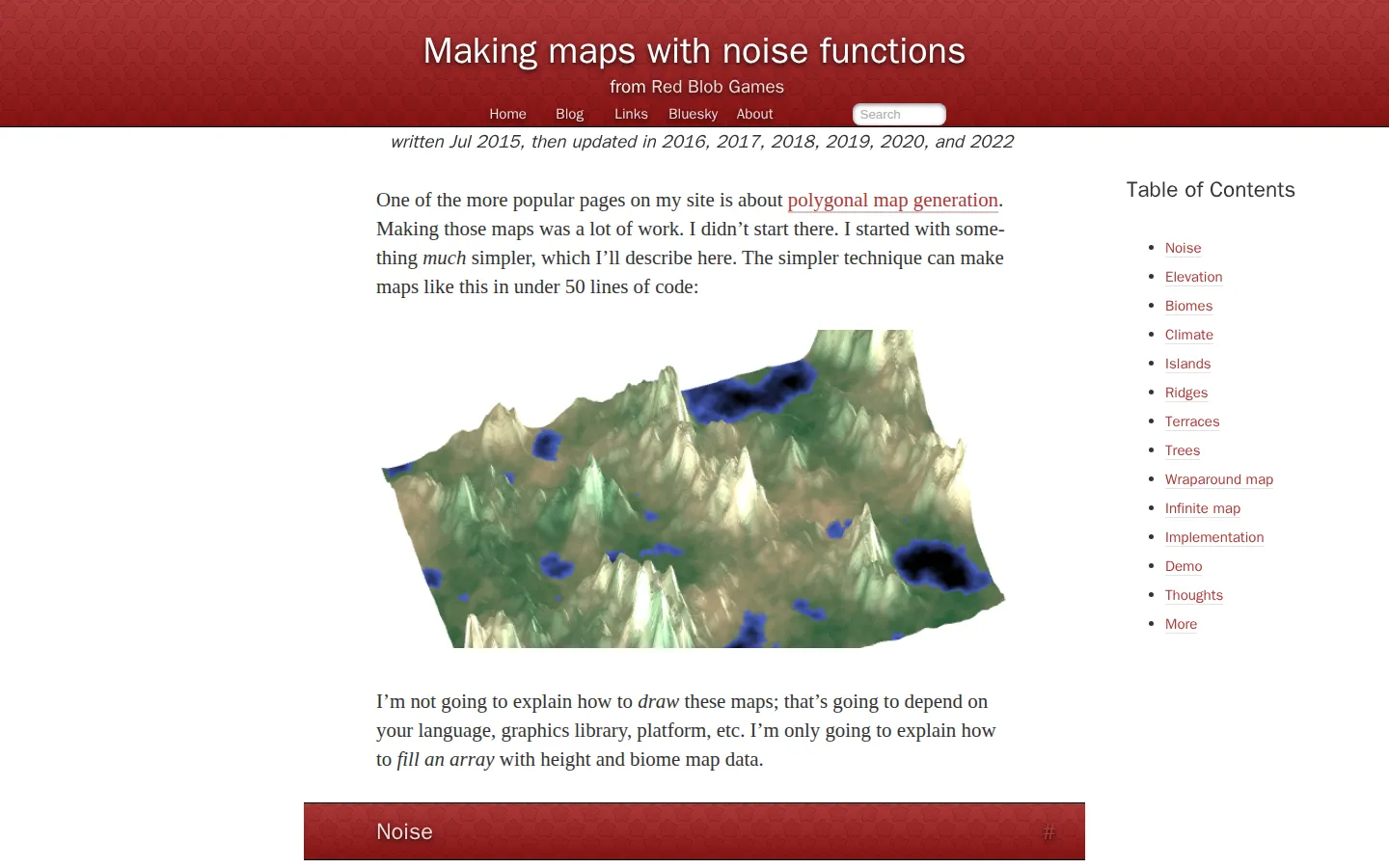 Making Maps with Noise Functions website homepage screenshot