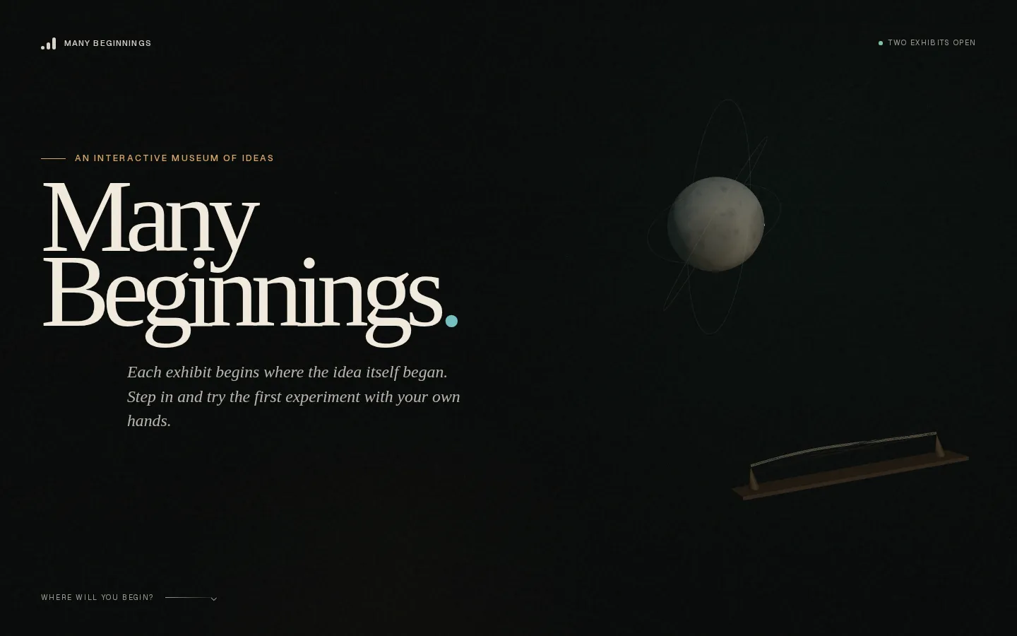 Many Beginnings website homepage screenshot