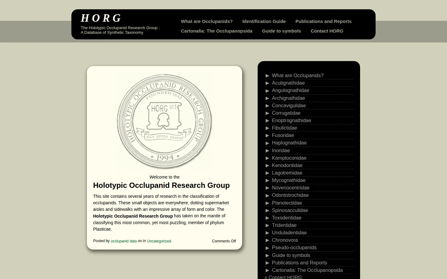 Occlupanid Research Group website homepage screenshot