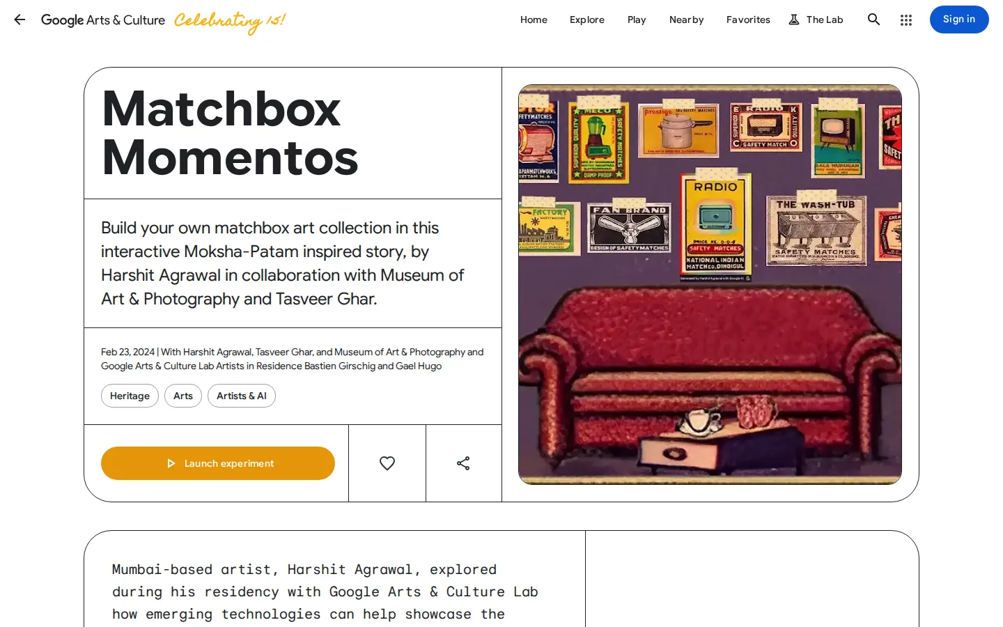 Matchbox Momentos website homepage screenshot