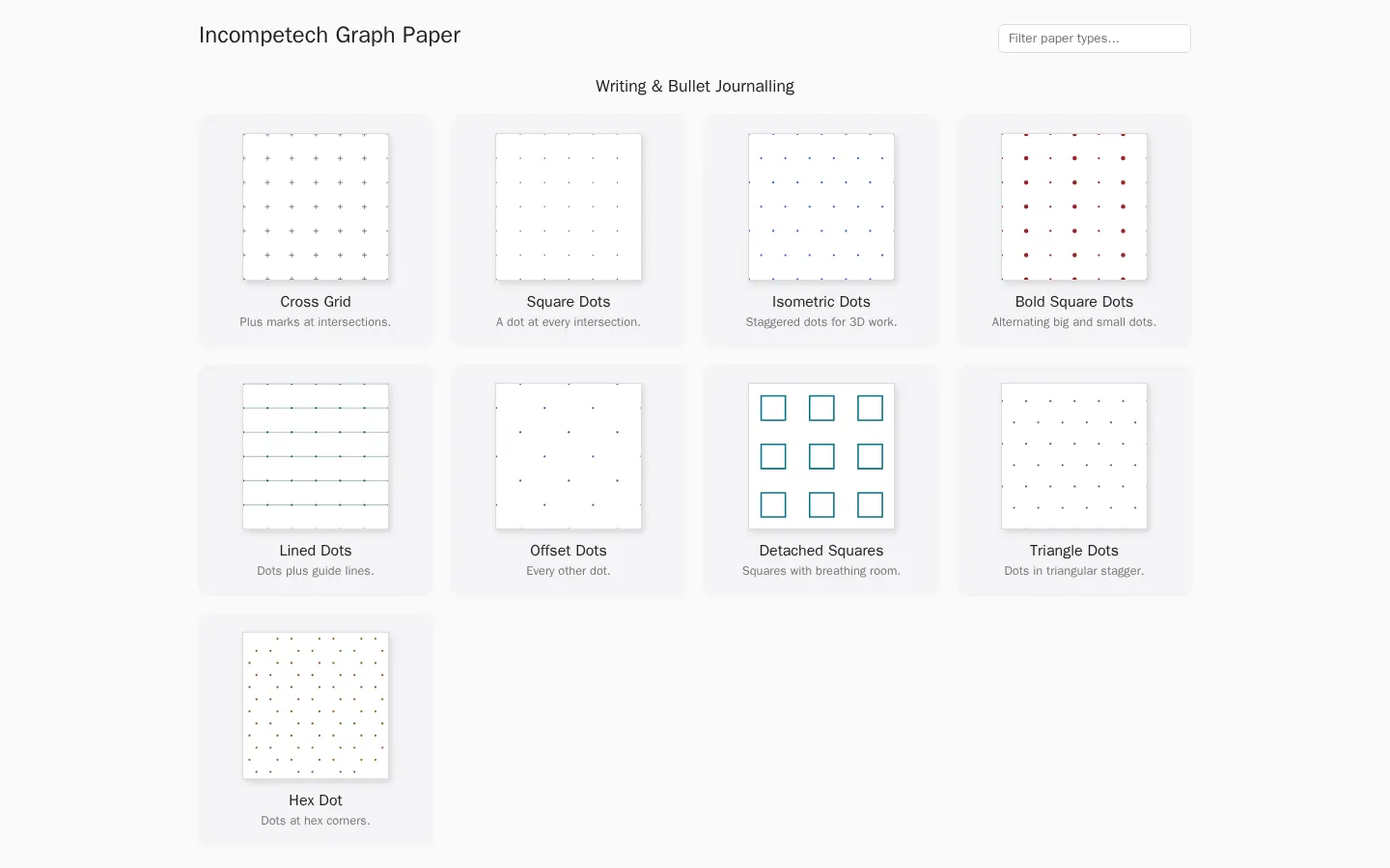 Incompetech Graph Paper Generators website homepage screenshot