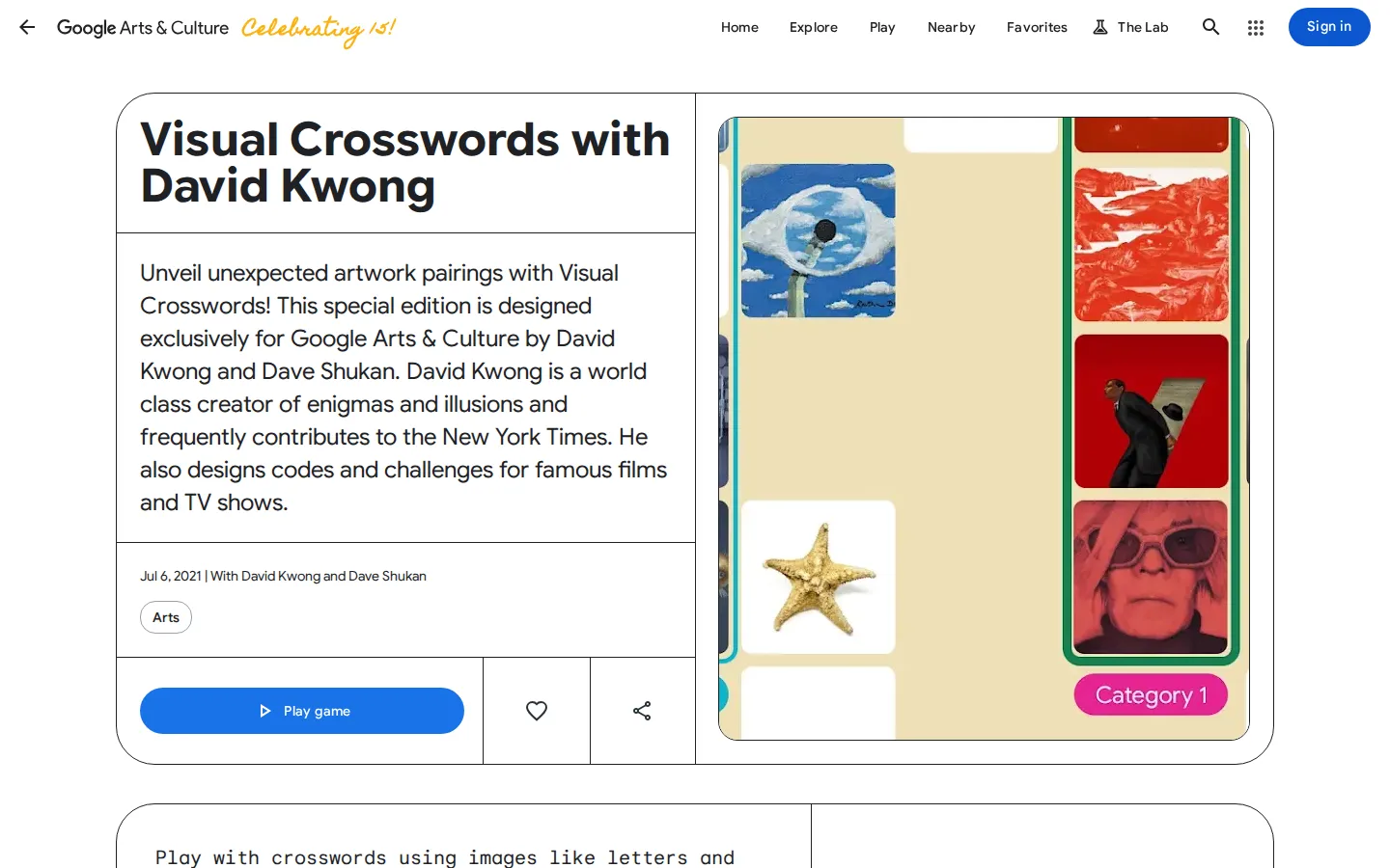 Visual Crosswords with David Kwong website homepage screenshot