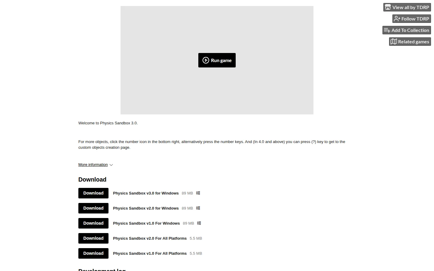 Physics Sandbox 3.0 website homepage screenshot