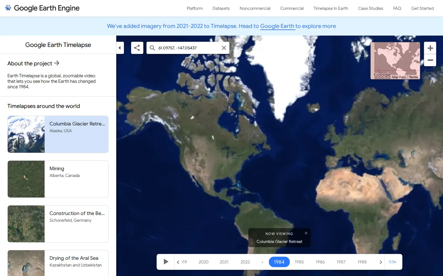 Google Earth Timelapse website homepage screenshot