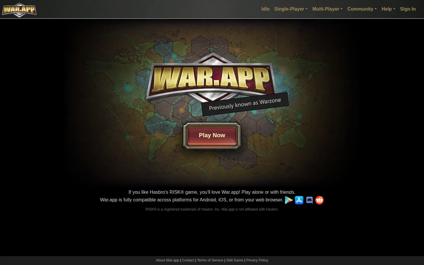 War.app website homepage screenshot