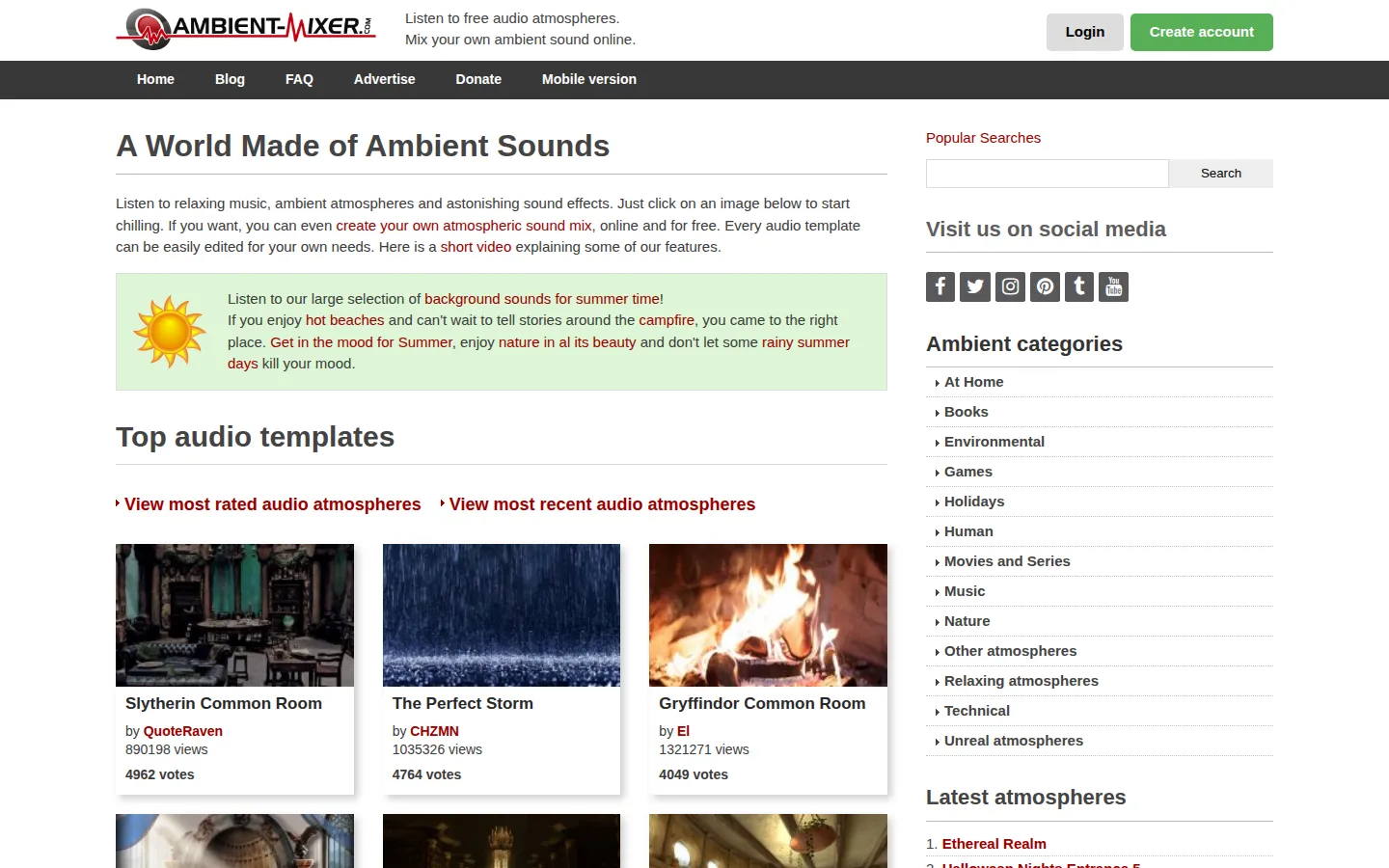 Ambient mixer website homepage screenshot