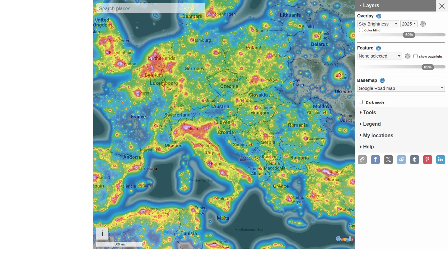 Light Pollution Map website homepage screenshot