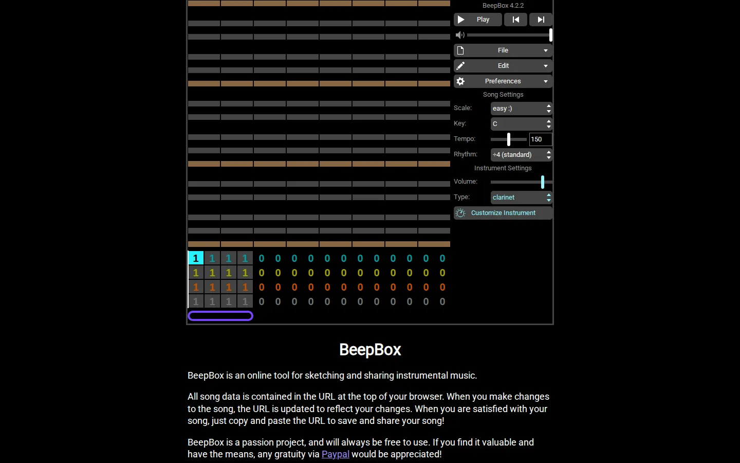BeepBox website homepage screenshot