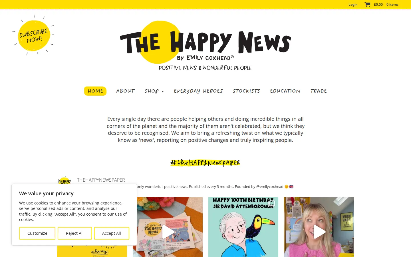 The Happy Newspaper website homepage screenshot