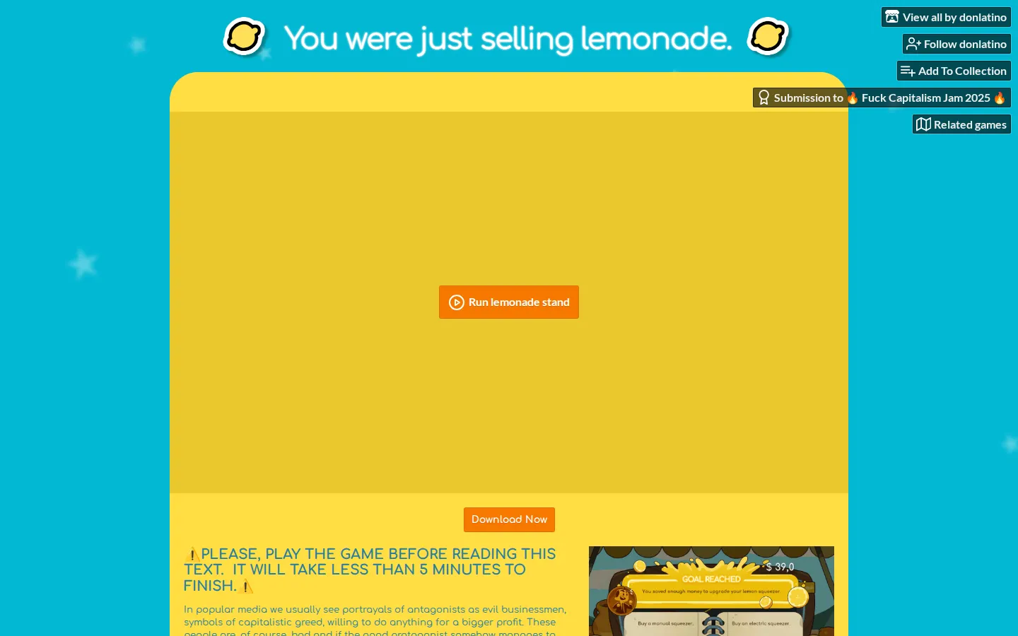 You Were Just Selling Lemonade website homepage screenshot