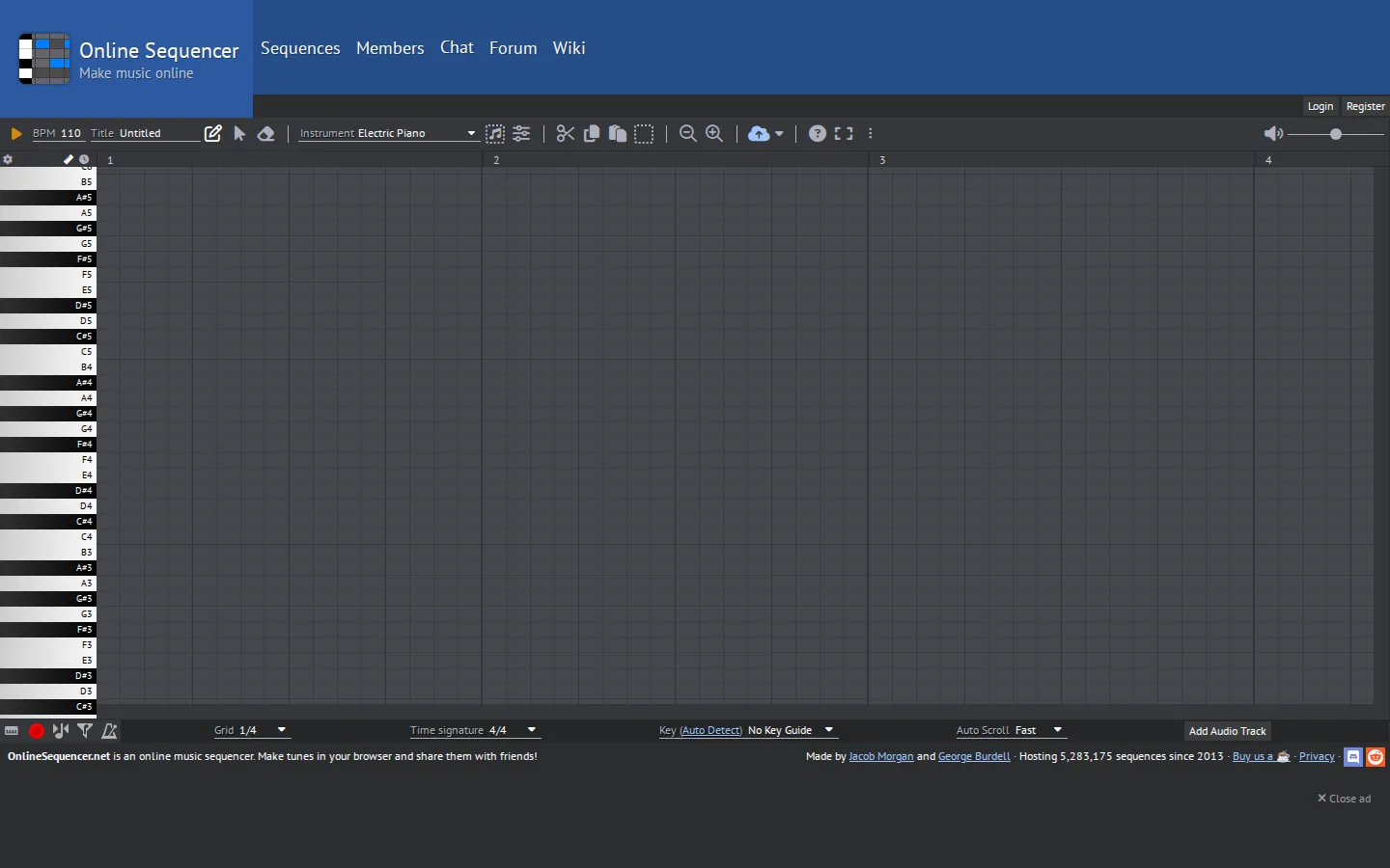 Online Sequencer website homepage screenshot
