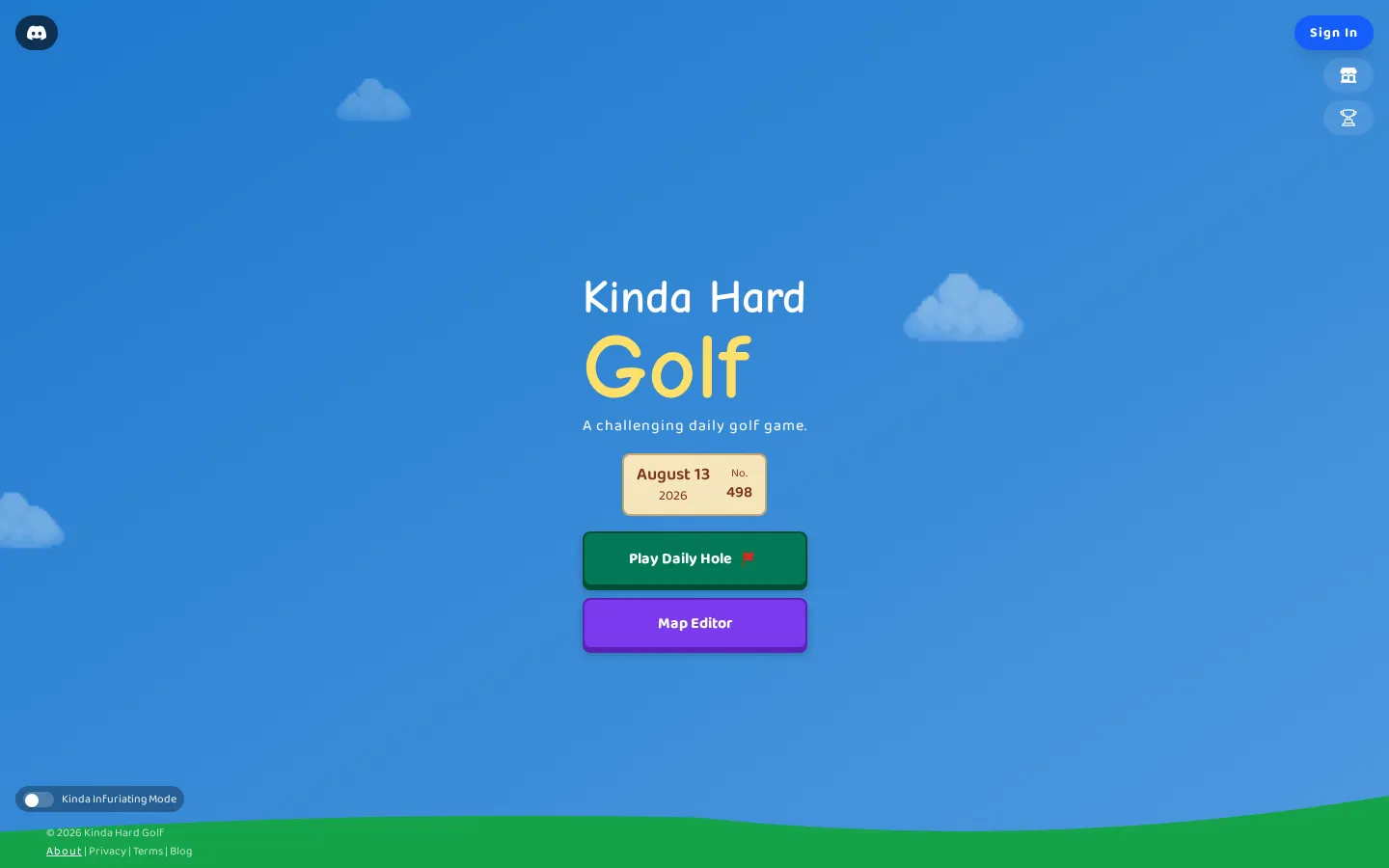 Kinda Hard Golf website homepage screenshot