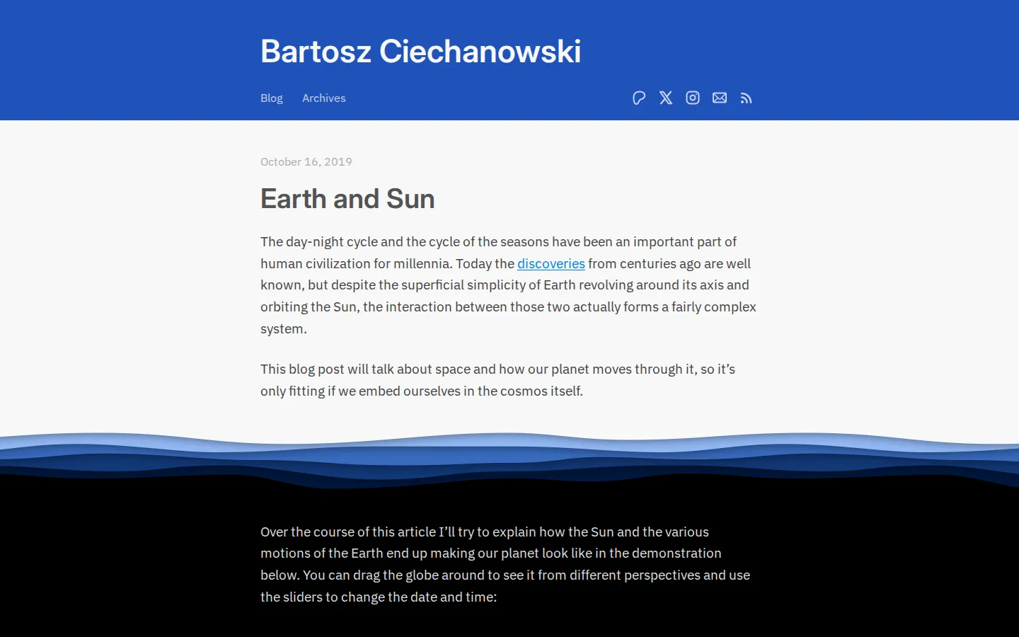 Earth and Sun website homepage screenshot