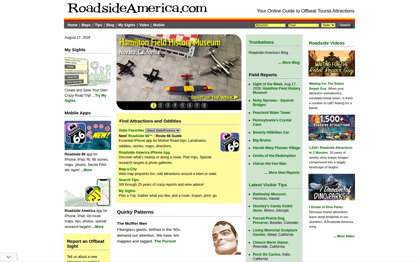 Roadside America website homepage screenshot